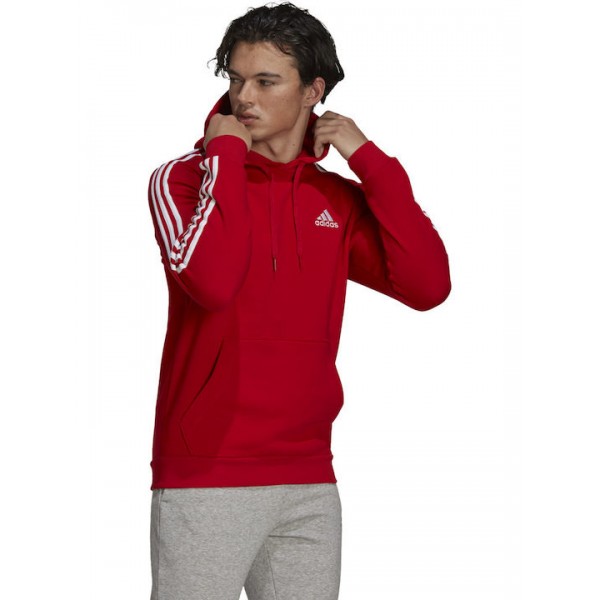 Adidas Essentials Ανδρικό Φούτερ με Κουκούλα και Τσέπες Fleece Κόκκινο  GU2523
