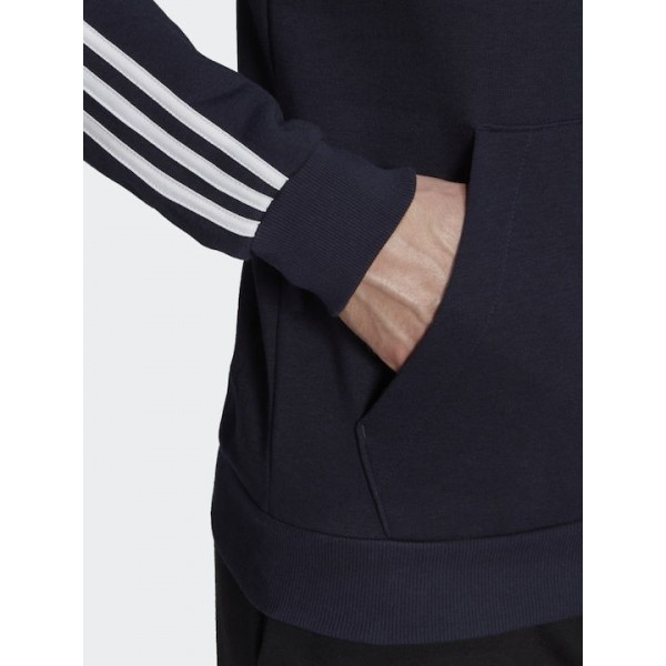 Adidas Essentials 3-Stripes Ανδρικό Φούτερ με Κουκούλα και Τσέπες Fleece Legend Ink  GK9073